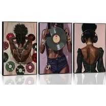 3Pcs Black Woman Poster Wall Art Pink DJ Black Girl Canvas Prints Fashion African American Music Girl Pictures Paintings Purple Personality Wall decor for Living Room Bedroom Bathroom Un