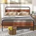 thumbnail image 2 of Lacoo 41 Inch Metal and Wood Platform Bed Frame, No Box Spring Needed, Metal Slat Support, Easy Assembly, Chestnut Brown, Queen, 2 of 6