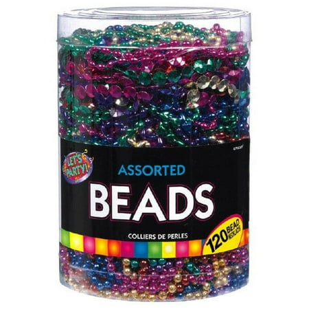 Amscan Beads in Bulk Mardi Gras Bead Necklace, Purple, Blue, Red, Gold, Green, Pink, Rainbow Colors, 100 Count