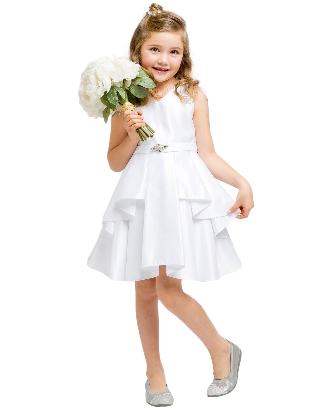 eFavormart Efavormart Lustrous Satin Layered Dress with a Rhinestone