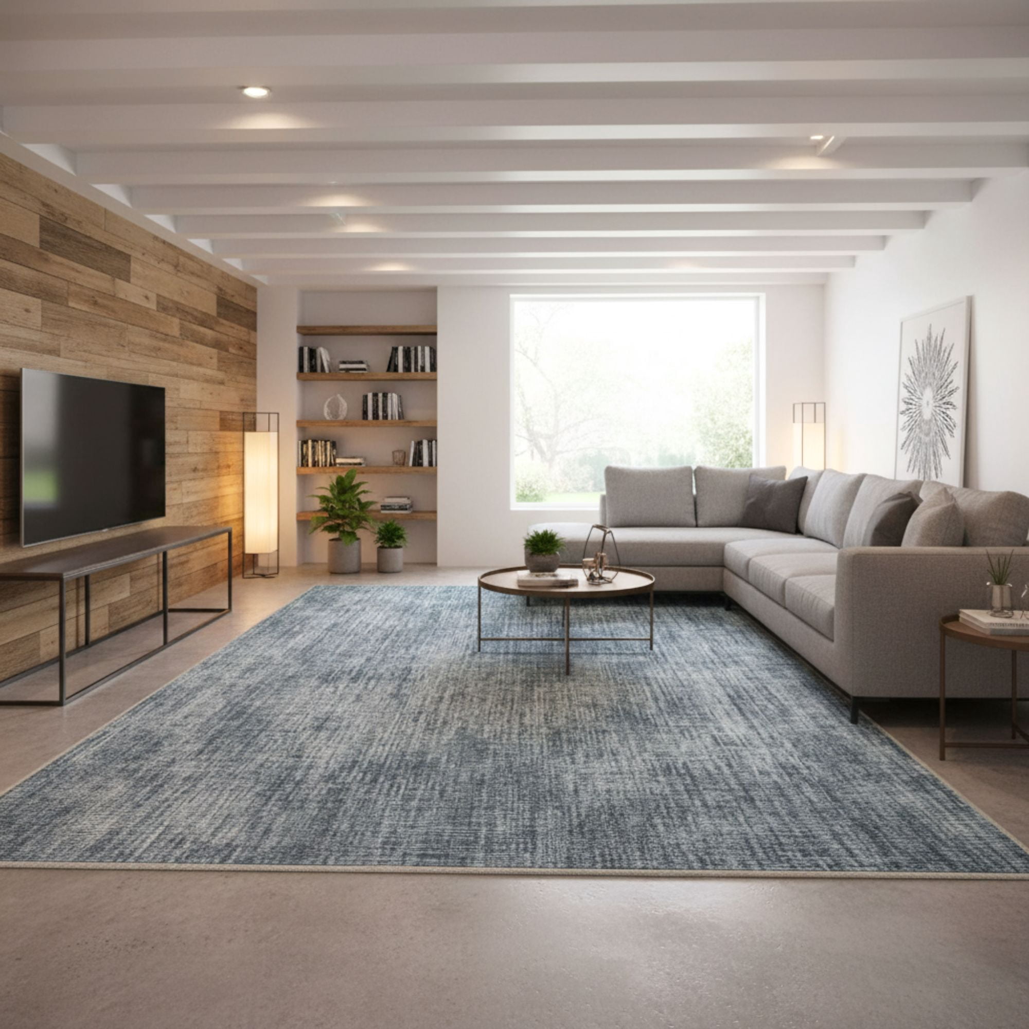 Ottomanson Non-Slip Extra Large Area Rug 7'10" x 15' Low Pile Living Room Carpet, Solid Greyish Blue