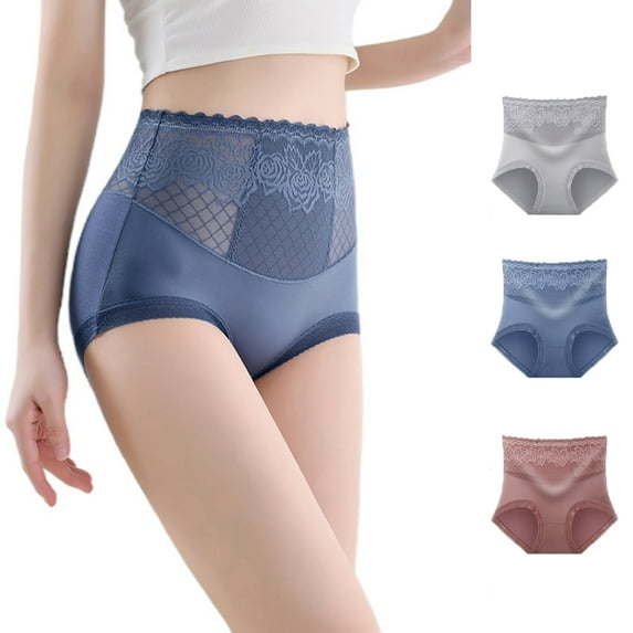 Xmarks Women's Sexy Lace High Waisted Panties, Soft Full Breathable Briefs For Women 3 Pieces 121-143LBS