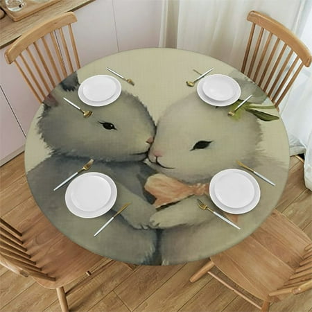 

BCIIG Bunny Duck Round Table Cover Stain Resistant and Washable Perfect for Indoor Outdoor Tablecloth Kitchen Dining Wedding Parties 100% Polyester Table Cloth with Elastic Edge 38 -42