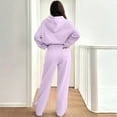 thumbnail image 7 of Women's 2 Piece Casual Sweatsuit Set Hoodie Wide Leg Sweatpants Lounge Track Suits Light Purple M, 7 of 7