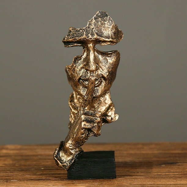 Estatua Del Pensador Resina El silencio es oro Escultura Adornos Pensador abstracto Estatua Artesanía (A) Wdftyju Libre de BPA