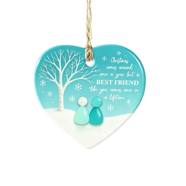 Decoraciones de Árbol de Navidad Blanco Ornamento de Navidad de Vidrio de Mar Plaja Blanca Marco Redondo Dorado, Ornamento de Vidrio de Mar de Navidad de Amistad