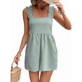 thumbnail image 2 of Women'S Summer Casual Rompers Square Neck Sleeveless Loose Short Jumpsuit Flowy Beach Outfits with Pockets Green L, 2 of 9