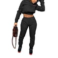 thumbnail image 2 of Kiapeise 2 Pcs Women Letter Outfits, Autumn and Winter Long Sleeve Front Pocket Hooded Crop Top + Trousers, 2 of 4