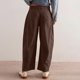 thumbnail image 4 of Pantalones de pana con cintura elástica de altura media para mujer: pierna ancha, trabillas para cinturón, pantalones informales para el día a día., 4 of 6
