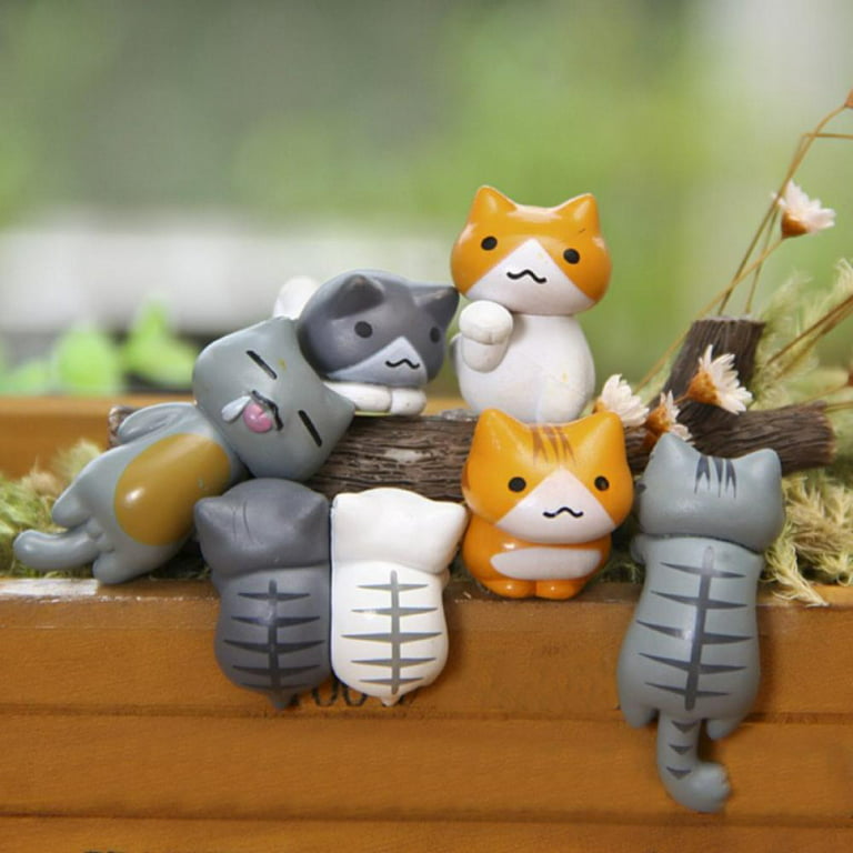 Jlong Miniature Lucky Cat DIY Figurines, Pack of 6 Mini Fairy Garden  Hanging Cat Figure Micro Landscape Home Garden Decor Plant Pots Bonsai  Craft Decor Cake Topper 