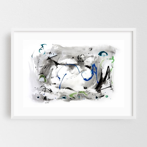 Resonance Series Number 1 - Mixed Media Abstract Modern Art Black and White Minimalist Surrealism Geometric White Framed Wall Art Print 12 x 18 inches