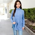 thumbnail image 2 of Women's Ribbed Knit Turtleneck Tunic Sweater with Front Pockets - Medium, Blue, 2 of 6