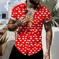 thumbnail image 2 of Valentine T-Shirt for Men Heart Printing Casual Turndown Collar Short Sleeve Button Blouse,Valentines Gift Ideas for Him Shirt, 2 of 6