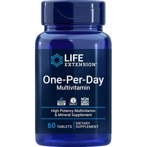 Life Extension, One-Per-Day Multivitamin, vitamin D 50 mcg, magnesium 100 mg, folate 680 mcg, zinc 25 mg, whole-body health, 60 tablets