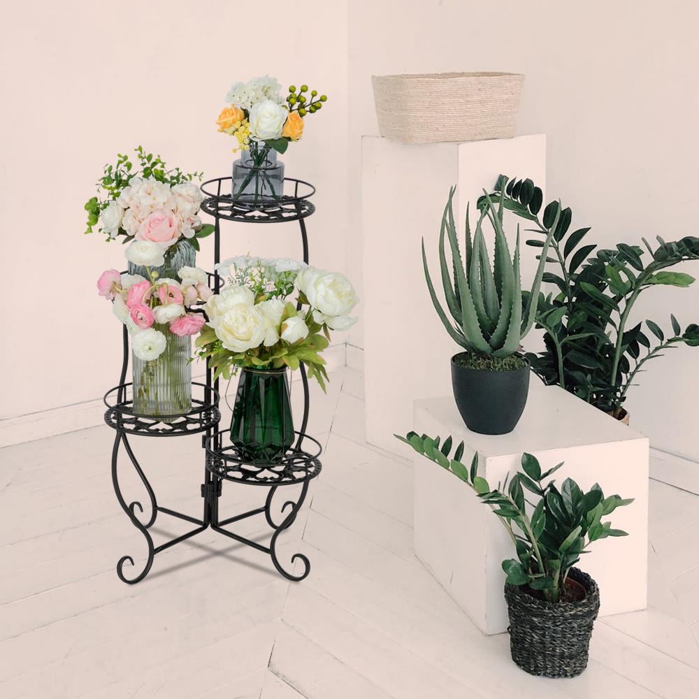 Zimtown 4Tier Folding Metal Plant Stand Black for Garden