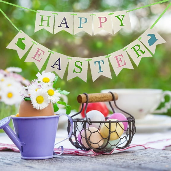 FRCOLOR HAPPY EASTER Banner Rabbit Bunting Banner Bunny Garland Colorful Decoration for Easter