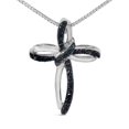 thumbnail image 2 of .925 Sterling Silver 1/10 Cttw Blue Diamond Swirl Ribbon and Cross Pendant Necklace (Blue Color, I3 Clarity), 2 of 6