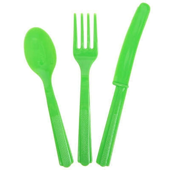 Unique 39507 Plastic Silverware Cutlery Set | Disposable | Lime Green | Pack of 18