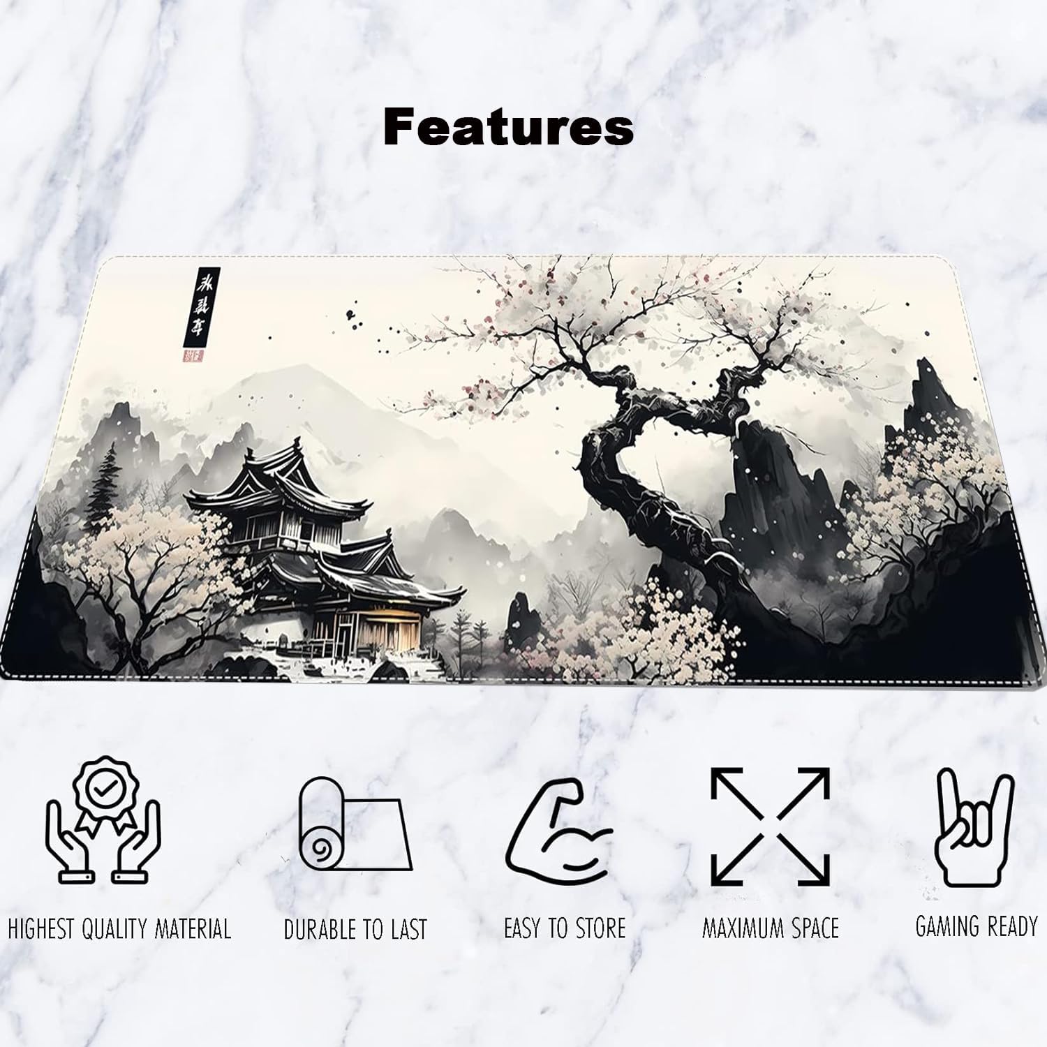 XXL Extended White Mouse Pad Japanese Cherry Blossom Desk Pads Mountains Large Gaming Office Long Mousepad Non-Slip Rubber Base Mouse Mat for Home Office(Size:35.4x15.7in)