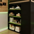 thumbnail image 4 of Full Size Wood Loft Bed with Workstation, Gaming Loft Bed with Desk, Wardrobe, Shelves, Blackout Curtains & RGB Lights – Space-Saving Multifunctional Furniture for Dorm, or Apartment, Black+Green, 4 of 9