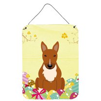 Caroline's Treasures BB6134DS1216 Easter Eggs Bull Terrier Red Wall or Door Hanging Prints, 12x16, multicolor