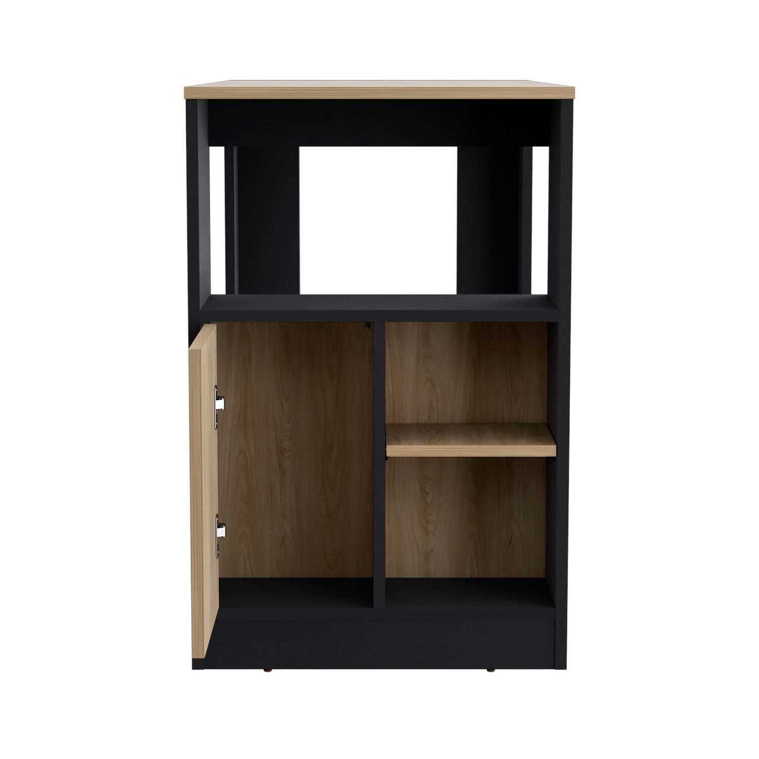 Kitchen Island Side Shelves and Push to Open Cabinet Black Wengue Natural Oak