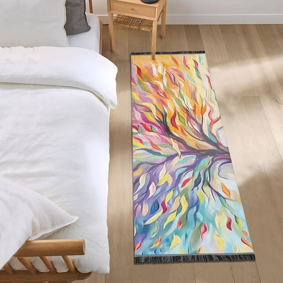 Colorful Tree Bright Color Leaves Bedside Runner Rug 2'x 6' Non Slip Carpet Floor Mat Area Rug