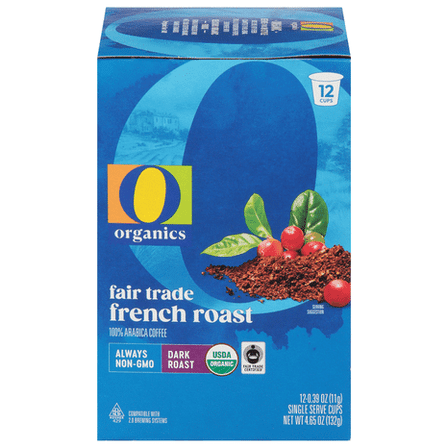 O O Organic Single Serve Cups Dark Roast French Roast 100% Arabica USDA Organic 12-Count