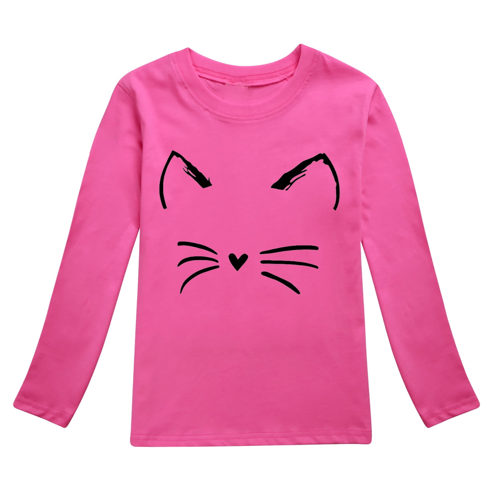 T-shirt Manches Longues Enfant - Motif Chat, Coton Doux, Coupe Confortable Pour Garçons Et Filles - 10