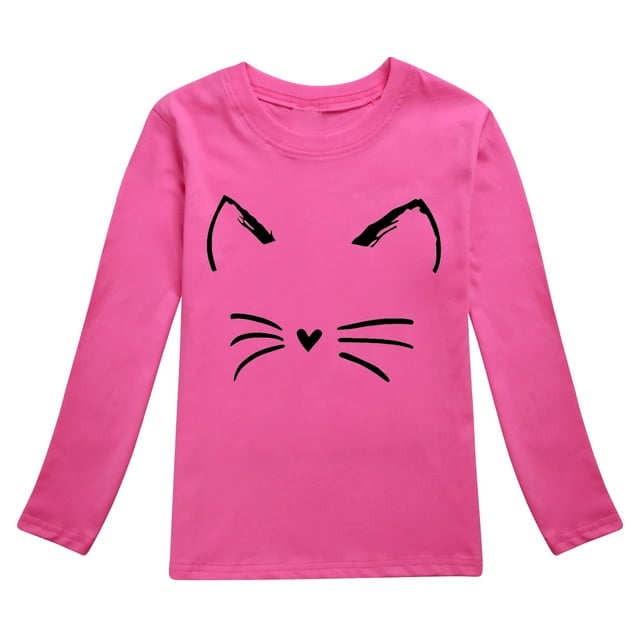 TIEVOSA Garçons Filles Automne Manches Longues T-Shirt à Imprimés de Chat Dessin Animé Hauts 2-10 Ans