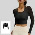 thumbnail image 3 of Vivianyn HD Women's Sheer Mesh Long Sleeve Crop Top, Casual Workout Top,Black,Size S-XXL, 3 of 7