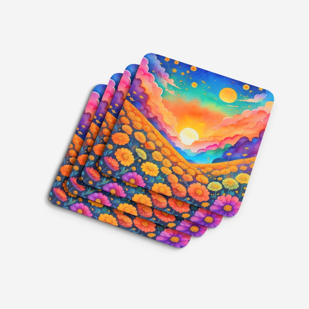 Colorful Marigolds Foam Coaster Set of 4 3.5 in x 3.5 in