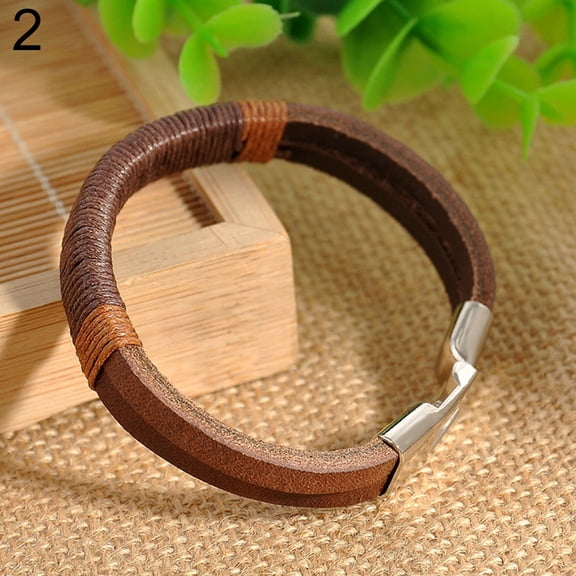 Ayyufe Men Vintage Wide Leather Wristband Alloy Buckle Bracelet Cuff