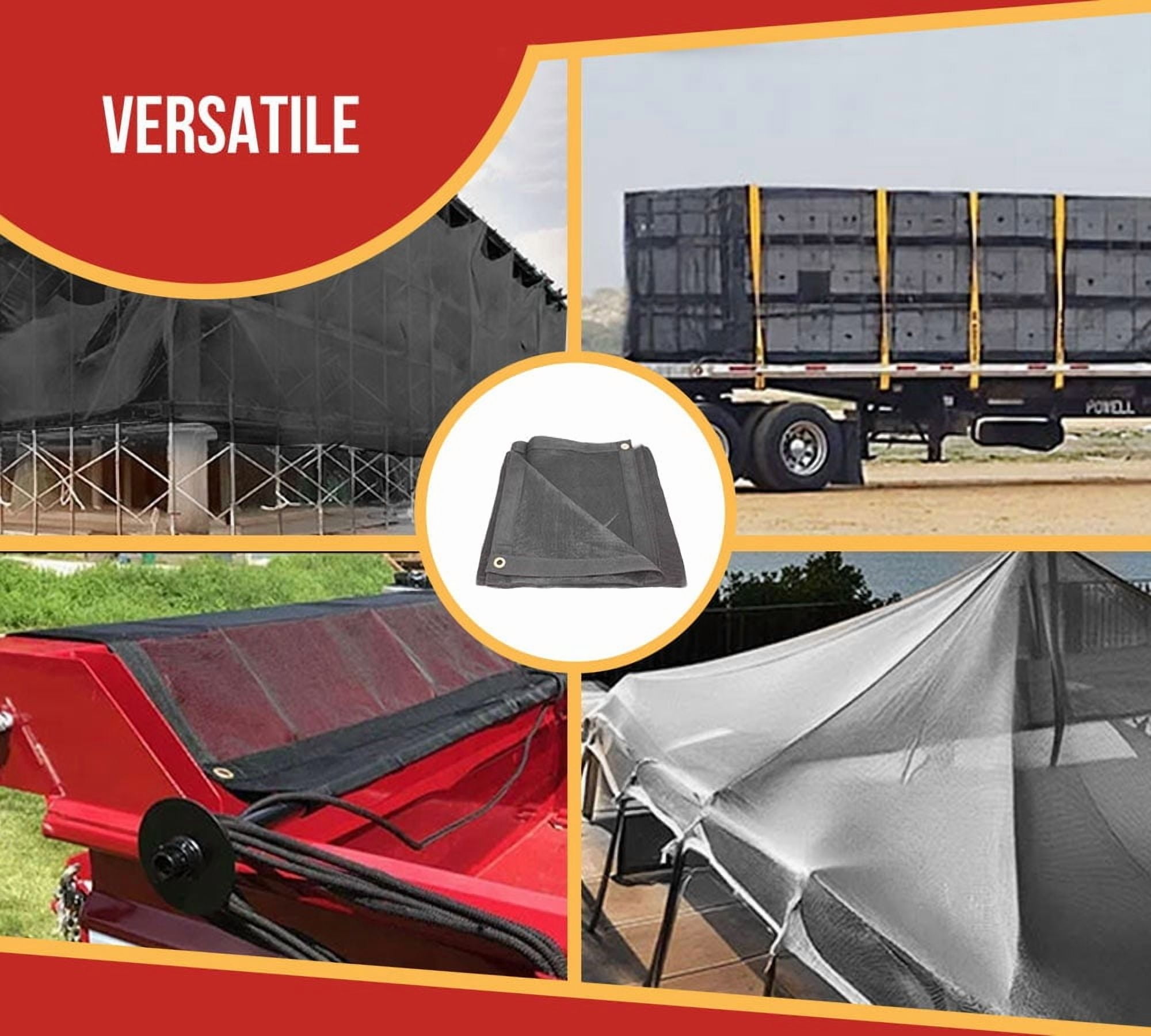 10'x12' Black 70% Shade Mesh Tarp for Outdoor w/ Grommets - 6 Oz Extra Durable Heavy Duty Mesh Tarps for Dump Truck, Rolloff Trucks - Mesh Shade Cloth for Sun, Plant, Patio