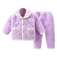 thumbnail image 2 of Placlothes Girls' 2-Piece Plush Quilted Outfit Set - 100% Polyester Warm Soft Shirts, Light Purple with Cartoon Embroidery, Button Top & Elastic Waist (3-14 Years),Size 3 T, 2 of 3