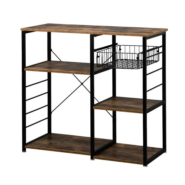 Kitchen Storage Shelves With Hook 5 Tier Metal Frame Bookcase Industrial Multipurpose Organize Rack Walmart Com Walmart Com