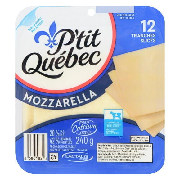 P'tit Quebec Natural Mozzarella Cheese Slices, 240g