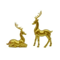 HCTSHG 2PCS Christmas Reindeer Figurines, Chritmas Small Deer Statues,Decorative Resting Lucky Resin Deer Rustic Sculptures for Indoor Home Decor Mantle Cabinet Desktop Office
