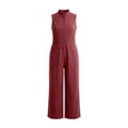 thumbnail image 5 of Women's Cotton Linen Jumpsuit, Sleeveless Stand Collar Loose Jumpsuit with Pockets, Casual Wide Leg Overalls, Summer Casual Jumpsuit and Work Jumpsuit for Women​-Wine, 5 of 5