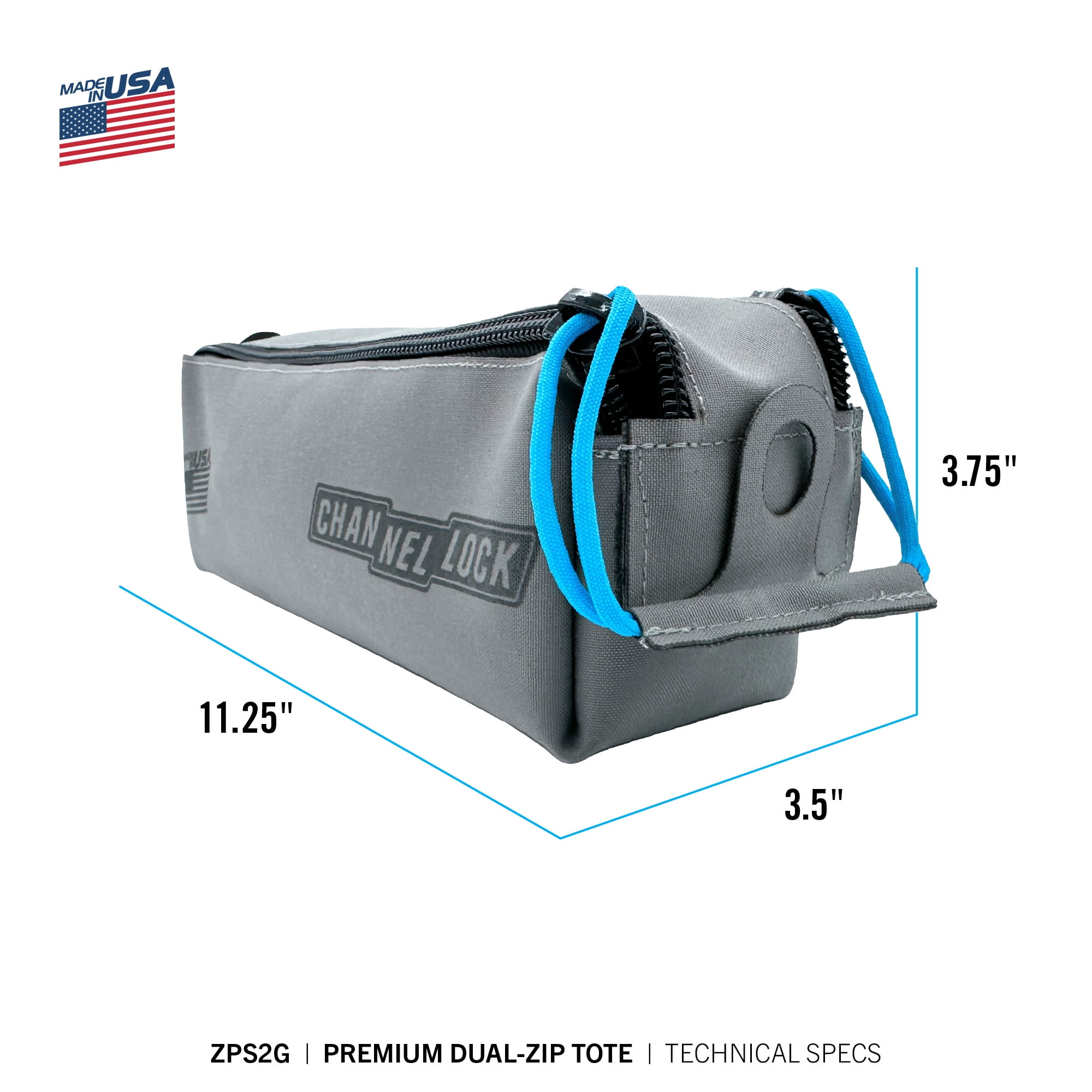CHANNELLOCK Premium Dual Zip Pouch Tool Bag, Water Resistant LASERLOCK Material, Manufactured to U.S. Military Specifications, Made in USA (ZPS2G)