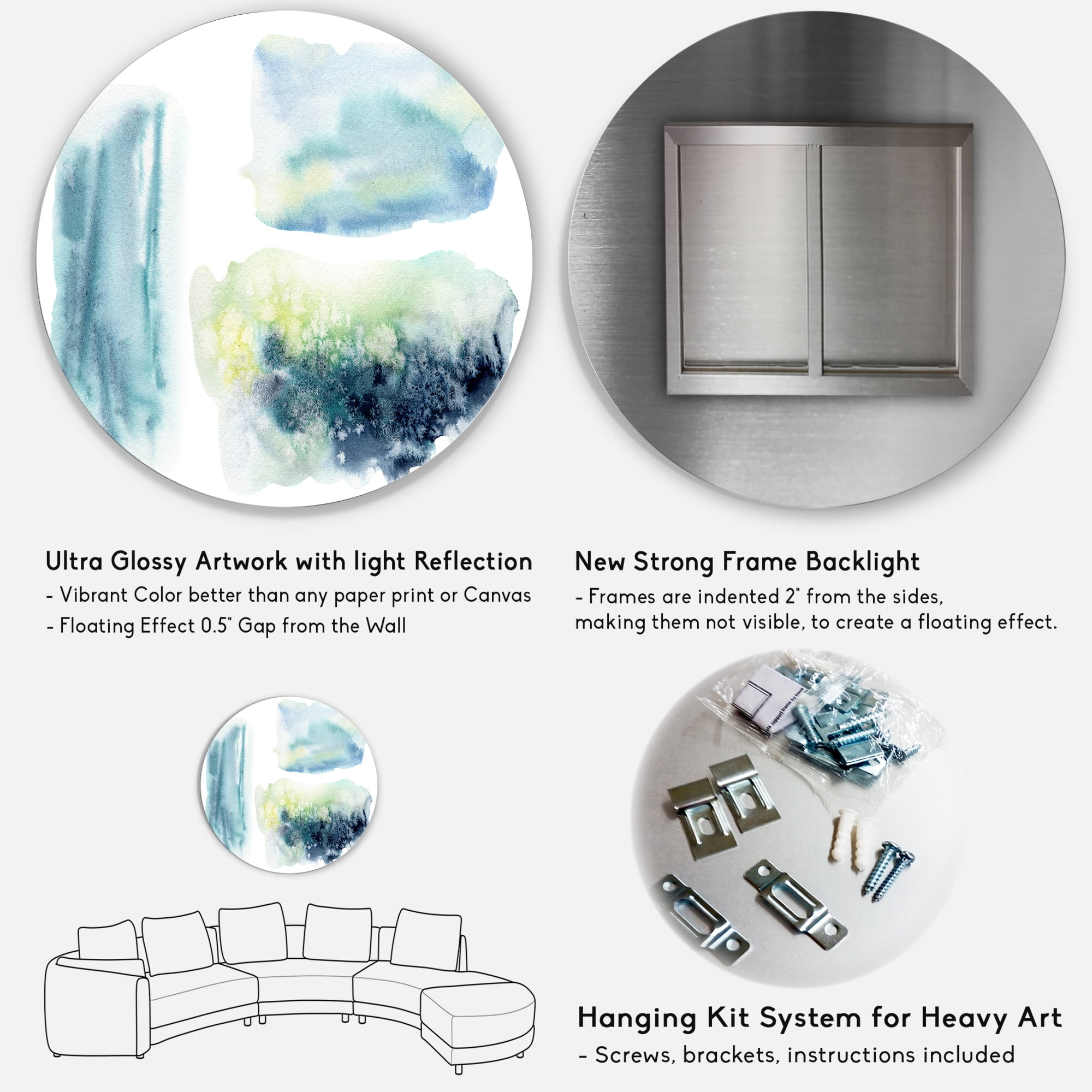 Designart 'Abstract Clouds Underwater' Modern Circle Metal Wall Art 29x29 - Disc of 29