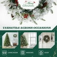 thumbnail image 3 of imerelez 2 Pack 18in Pre-Lit Snow Flocked Christmas Wreath - 60 Warm White LED Lights with 8 Modes, 140 PVC Tips with Red Berries & Pine Cones for Front Door & Wall Decor, 3 of 8