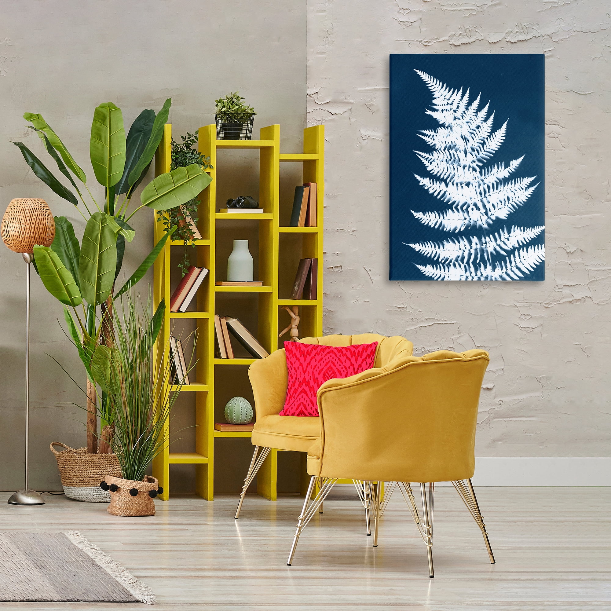 Stupell Industries Blue & White Fern Botanical & Floral Painting Gallery Wrapped Canvas Art Print Wall Art, 24 x 36