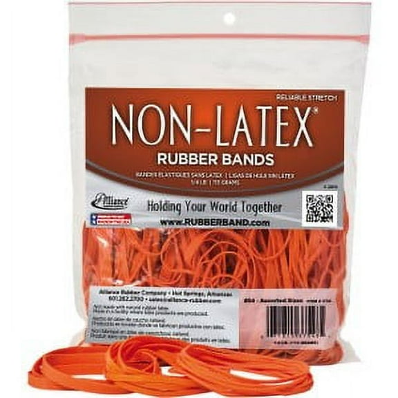 Alliance Rubber 37548 Non-latex Rubber Bands, Assorted Sizes, Orange, 125/pack
