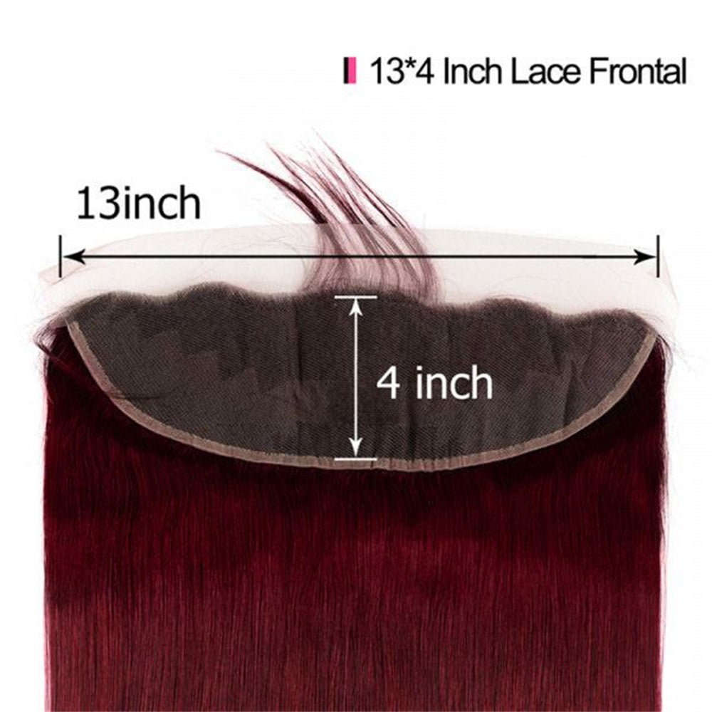 Straight Hair Bundles with Frontal Double Weft Brazilian Human Hair Weaves 3 4 Bundles with 13x4 HD Lace Frontal 99j Burgundy