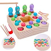 Montessori Toys for Toddlers Wooden Fishing Game Fine Motor Skill Learning Magnet Fishing Pole Clamp Chopsticks 10 Fishes Beads Preschool Math Education Gift for Kids Child Age 3 4 5 6 Year Old