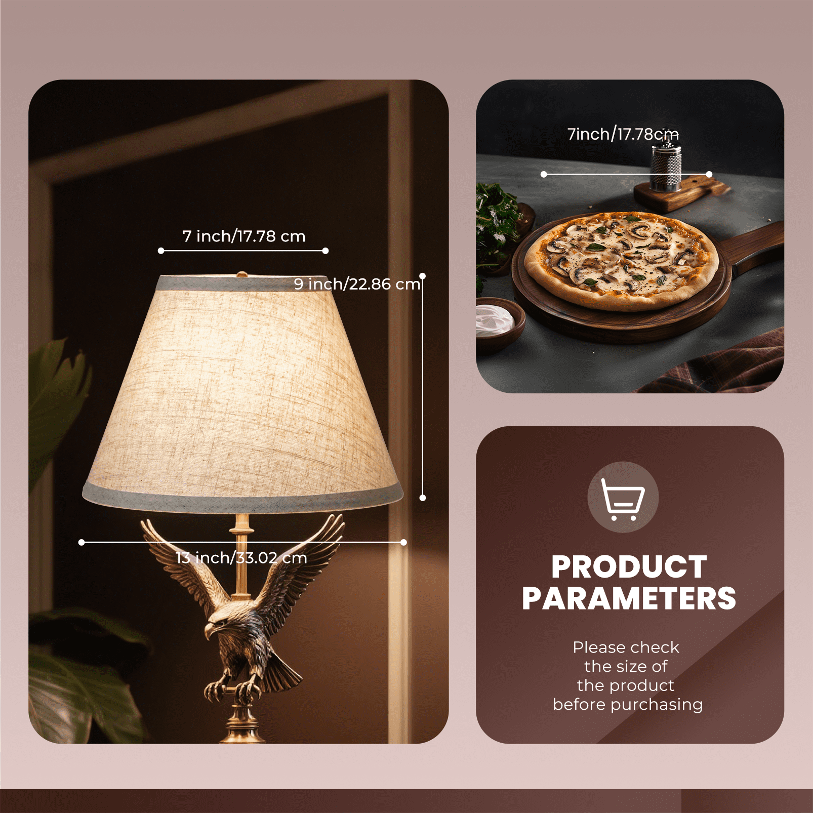 Brown Barrel Lamp Shades 2 Count, Medium Lampshade 7x13x9 inch, Fabric lampshade for Table Lamp And Floor Lamp,  Lamp Cover, Lamp Shade Harp Holder Included