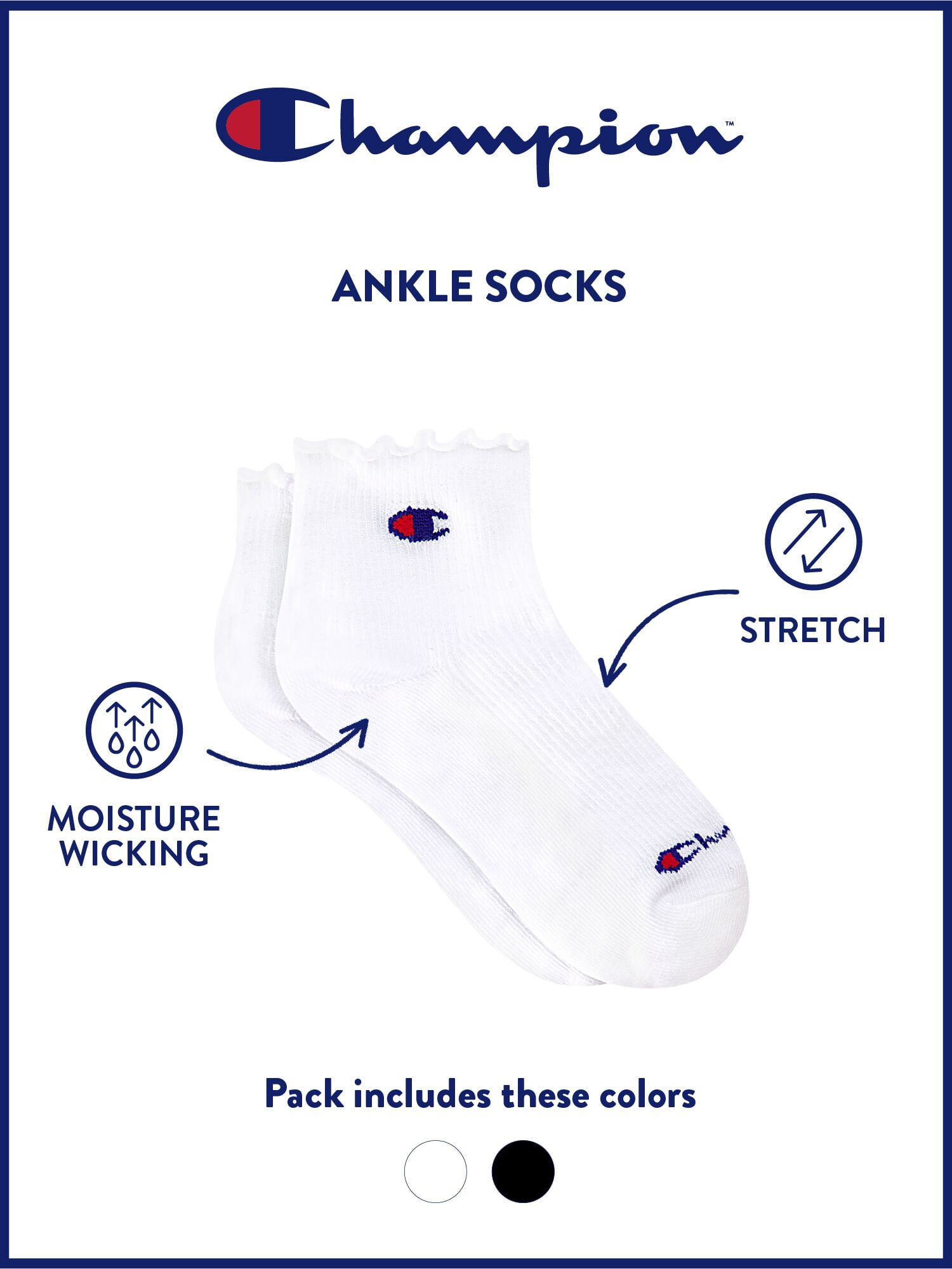 Champion Girls Lightweight Performance+ Kid Ankle Socks, 10 Pack, Sizes S–L