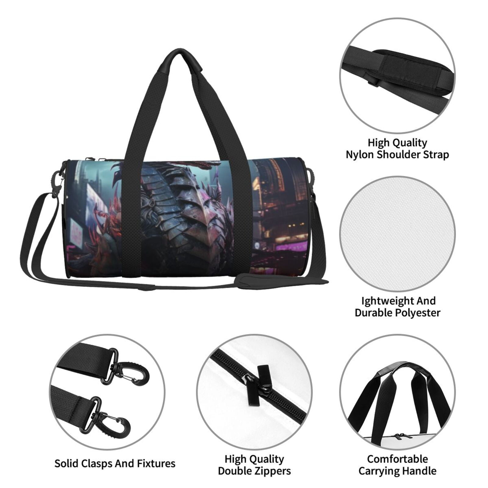 Defioc Urban Mechanical Dragon for Travel Duffle Bag,Weekender Bag Carry On Tote Bags Hospital Bag Large Capacity Sport Gym Bag for Men Women Fit for Trave, Gym,Weekend