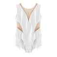 thumbnail image 5 of JanJean Kids Girls Shiny Rhinestone Tassel Gymnastics Leotard Sleeveless Mesh Spliced Bodysuit White 10, 5 of 7